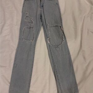 SHEIN Light Blue Distressed Straight Leg Jeans